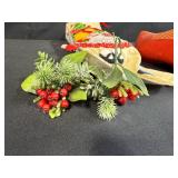 Decorative Red Wooden Dutch Shoes and Holiday Felt Stocking Set