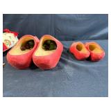 Decorative Red Wooden Dutch Shoes and Holiday Felt Stocking Set