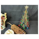 Holiday Decor Lot with Fitz and Floyd Santa Pitcher, Metal Tree, Pinecone, and Assorted Ornaments