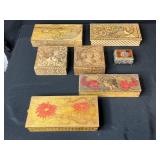 Collection of Antique and Vintage Decorative Wooden Trinket and Jewelry Boxes