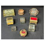 Collection of Vintage Glass Trinket and Jewelry Boxes with Etched and Ornate Designs