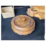 Collection of Vintage Woven Baskets, Decorative Boxes, and Wood Stool