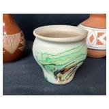 Southwestern Pottery and Folk Art Collection with Decorative Drum and Carved Box