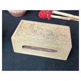 Southwestern Pottery and Folk Art Collection with Decorative Drum and Carved Box