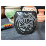 Southwestern Pottery and Folk Art Collection with Decorative Drum and Carved Box