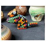 Southwestern Pottery and Folk Art Collection with Decorative Drum and Carved Box