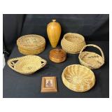 Collection of Woven Baskets and Wooden Decorative Items