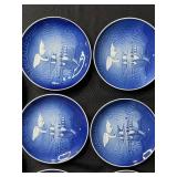 Set of 8 Royal Copenhagen 1974 Collectible Blue Christmas Plates