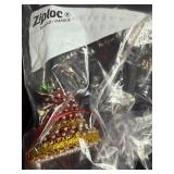 Collection of Handmade Felt and Beaded Christmas Ornaments in Snowman Suitcase