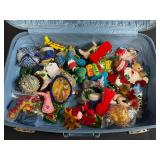 Collection of Handmade Felt and Beaded Christmas Ornaments in Snowman Suitcase