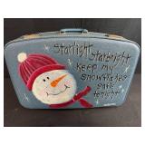 Collection of Handmade Felt and Beaded Christmas Ornaments in Snowman Suitcase