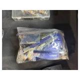 Large Assortment of Beads and Thread with Storage Bin