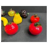 Set of Hand Blown Glass Fruit Figurines with Ornate Crystal Tray