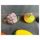 Set of Hand Blown Glass Fruit Figurines with Ornate Crystal Tray