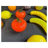 Set of Hand Blown Glass Fruit Figurines with Ornate Crystal Tray