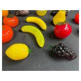 Set of Hand Blown Glass Fruit Figurines with Ornate Crystal Tray