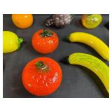 Set of Hand Blown Glass Fruit Figurines with Ornate Crystal Tray