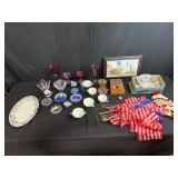 Eclectic Collection of Glassware, Porcelain, Art, Flags, and Decorative Items