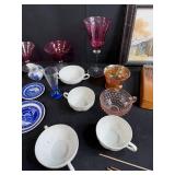Eclectic Collection of Glassware, Porcelain, Art, Flags, and Decorative Items