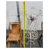 Vintage Furniture and Decor Lot: 3 Chairs and Ornate Metal Dress Form