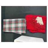 Holiday Decor Collection with Dept 56 Santabear Village Mistletoe Wedding Chapel, Table Linens, and Crochet Doilies