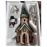 Holiday Decor Collection with Dept 56 Santabear Village Mistletoe Wedding Chapel, Table Linens, and Crochet Doilies