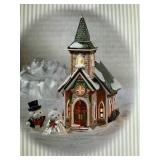Holiday Decor Collection with Dept 56 Santabear Village Mistletoe Wedding Chapel, Table Linens, and Crochet Doilies