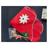 Vintage Christmas Decorations Lot inc Dept 56 with Ornaments, Tree Skirt, and Church Figurine