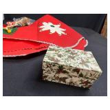 Vintage Christmas Decorations Lot inc Dept 56 with Ornaments, Tree Skirt, and Church Figurine