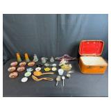 Vintage Collectibles Set with Belber Neolite Case, Glassware, and Kitchen Utensils