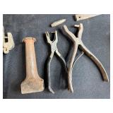 Mixed Lot of Vintage Tools, Lantern, Musical Instrument Case w Bow and Montgomery Ward Riveting Set