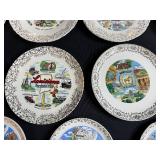 Collection of Vintage State Souvenir Plates with Decorative Borders