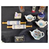 Vintage Souvenir Collectibles and Kitchenware Lot with Ceramic Tea Bag Holders and Miniatures