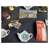 Vintage Souvenir Collectibles and Kitchenware Lot with Ceramic Tea Bag Holders and Miniatures