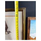 Collection of Artwork Pieces - Framed Paintings, Print, Carving, and Heritage Navy Poster