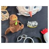 Assorted Collectibles, Bracelets, Plush Toys and Decor in Picnic Basket