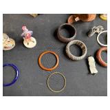 Assorted Collectibles, Bracelets, Plush Toys and Decor in Picnic Basket