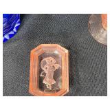 Collection of Vintage Figurines and Art Glass Including Florida Glass, Etched Pink Glass, and Crystal Paperweights