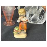 Collection of Vintage Figurines and Art Glass Including Florida Glass, Etched Pink Glass, and Crystal Paperweights