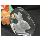 Collection of Vintage Figurines and Art Glass Including Florida Glass, Etched Pink Glass, and Crystal Paperweights