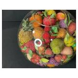 Large Glass Bowl with Assorted Vintage Beaded Fruit Decor
