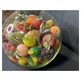 Large Glass Bowl with Assorted Vintage Beaded Fruit Decor