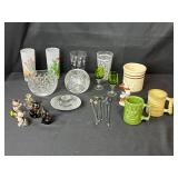 Vintage Glassware and Collectibles Lot Including Crystal Bowls, Barware, and Figurines