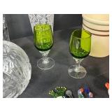 Vintage Glassware and Collectibles Lot Including Crystal Bowls, Barware, and Figurines