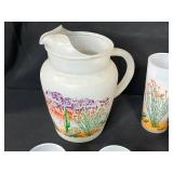 Blakely Arizona Cactus Frosted Glass Pitcher Set with Glasses and Plates