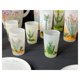 Blakely Arizona Cactus Frosted Glass Pitcher Set with Glasses and Plates