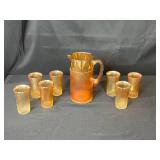 Iridescent Glass Depression Glass Pitcher and Tumblers