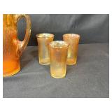 Iridescent Glass Depression Glass Pitcher and Tumblers