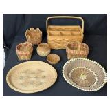 Collection of Handwoven Baskets and Decorative Trays