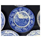 Set of Blue and White Souvenir Collector Plates - Landmarks and Scenes